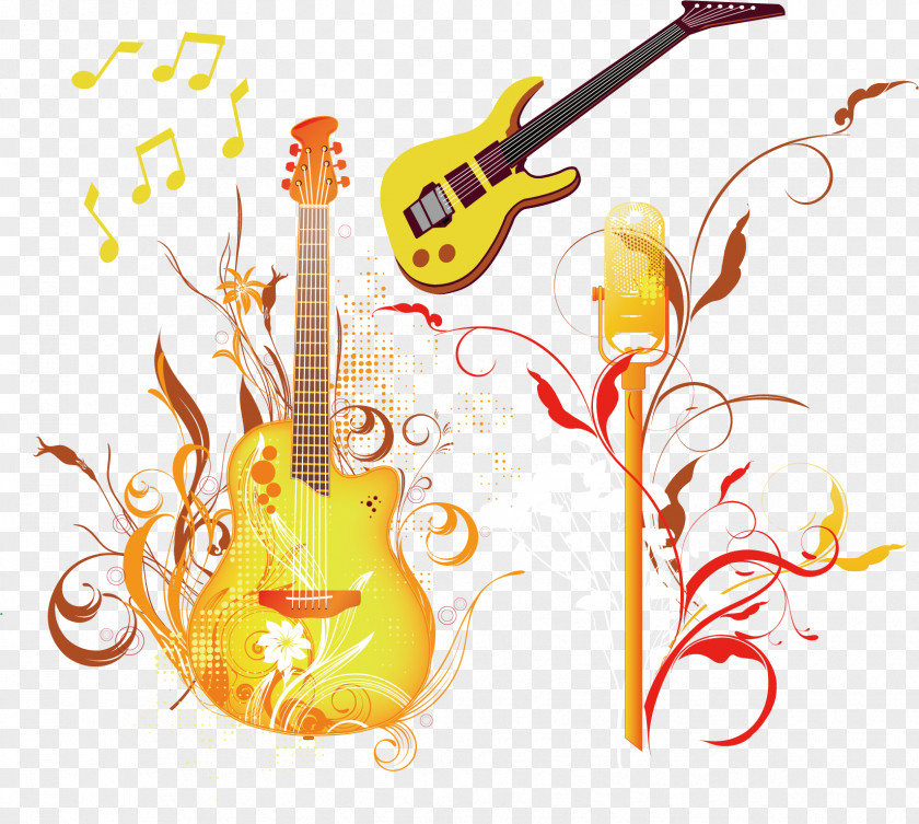 Vector Elements Guitar Microphone Notes Acoustic Clip Art PNG