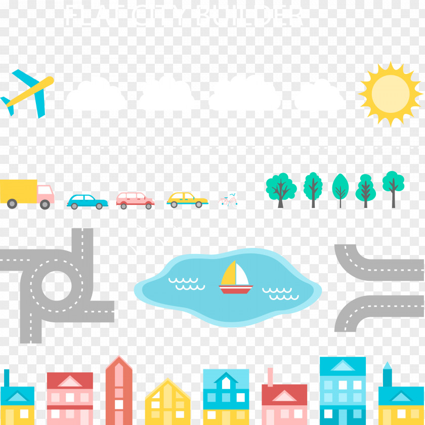 City Flat Element Vector Material Clip Art PNG