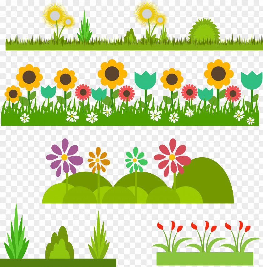 Flowers And Grass Vector Base PNG
