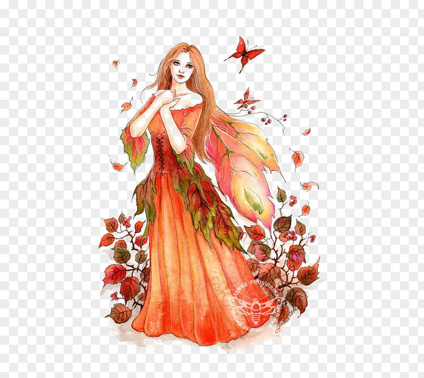 Beautiful Fairy Autumn Illustration PNG