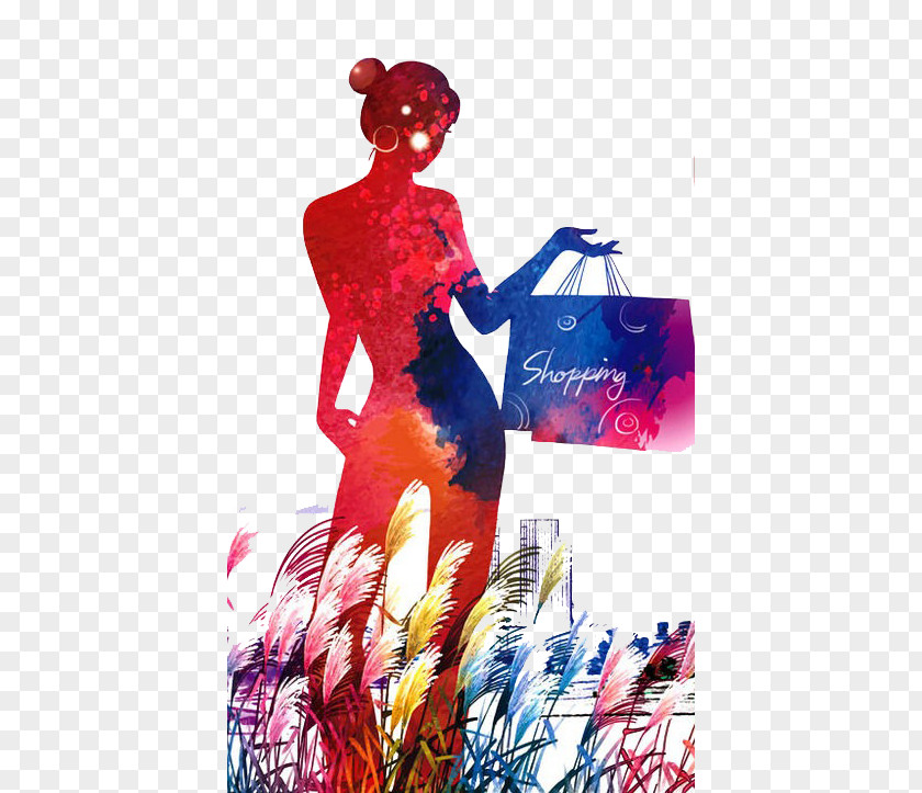 Shopping Woman Paper Poster Bag Printing PNG