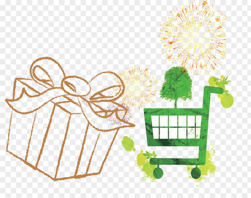 Shopping Cart Painted Gift Boxes Icon PNG