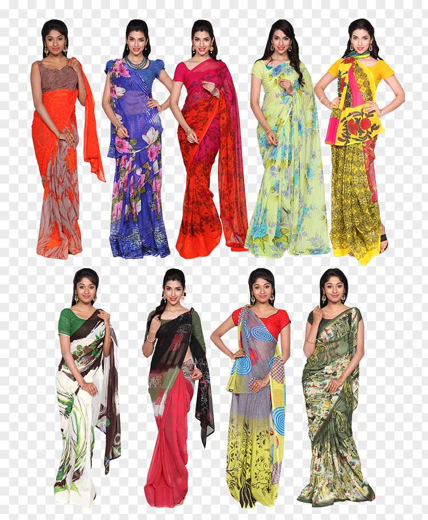 Women Saree Sari Georgette Dress Clothing Fashion PNG