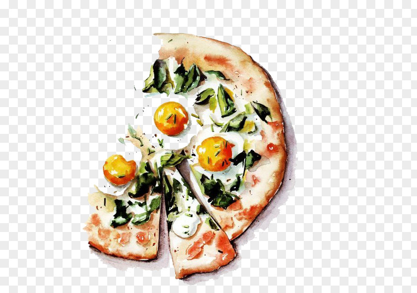 Watercolor Pizza Food Painting Illustration PNG