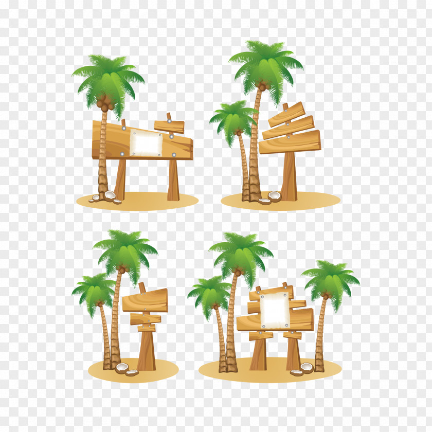 Vector Coconut Trees And Wooden Planks Water Lodoicea Cartoon PNG