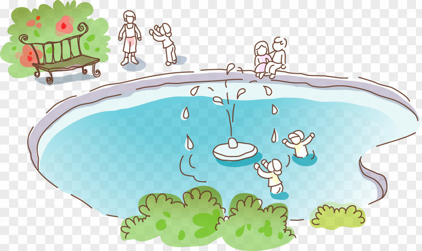 Vector Element Fountain Park Cartoon Illustration PNG