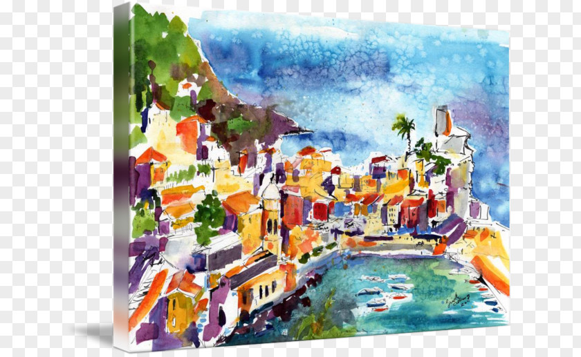Paint Vernazza Watercolor Painting Gallery Wrap Canvas PNG