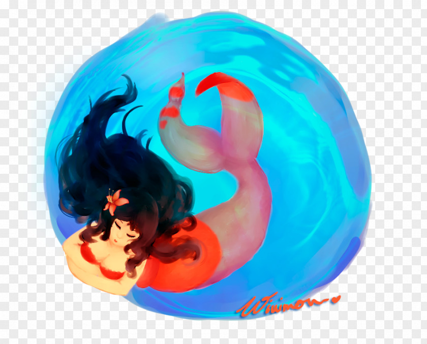 Watercolor Mermaid Globe Cobalt Blue Sphere Ball PNG