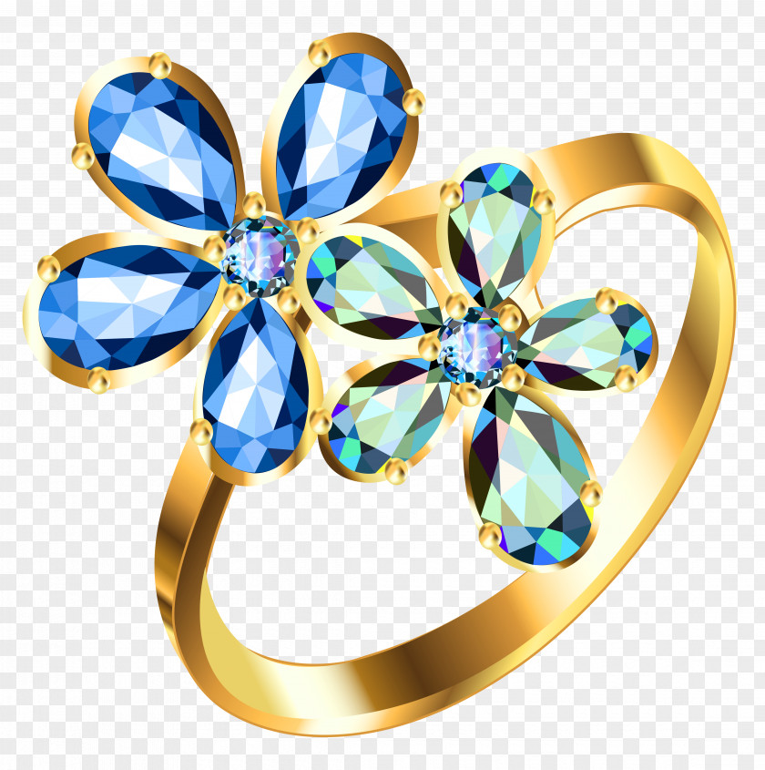 Silver Ring With Blue Floral Diamonds Clipart Jewellery Stock Illustration Clip Art PNG