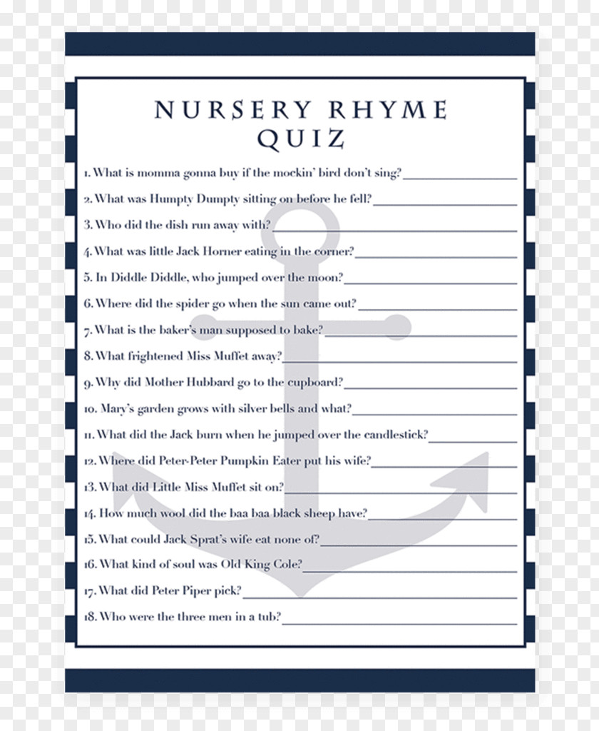 Rhyme Card Quiz Nursery Game Baby Shower PNG