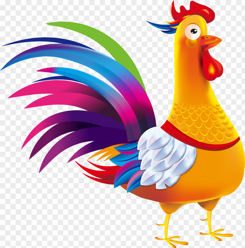 Vector Hand Painted Large Cock Rooster Chicken Clip Art PNG