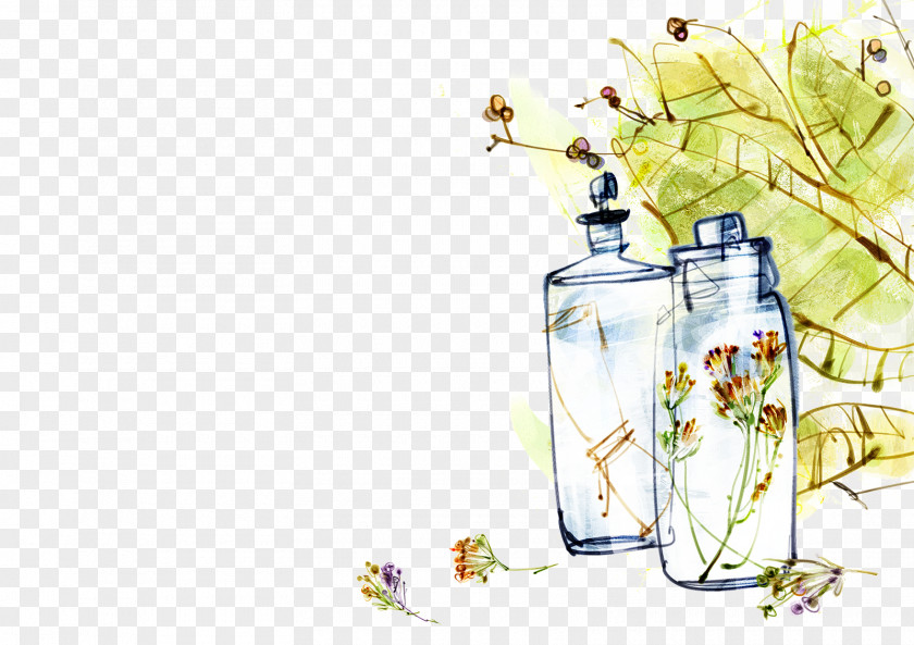 Cartoon Painted Flower Vase Watercolor Painting Bottle Illustration PNG