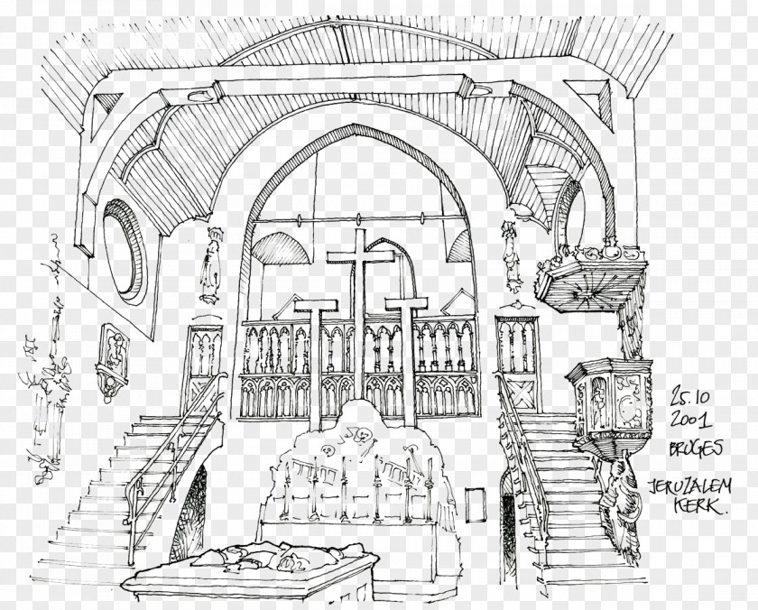 Hand-painted Scenery Artwork Jeruzalemkerk Architecture Drawing Sketch PNG