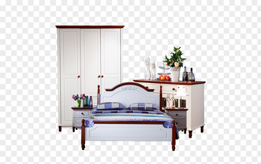 Family Bedroom Furniture Table Bed Frame Mattress Wardrobe PNG