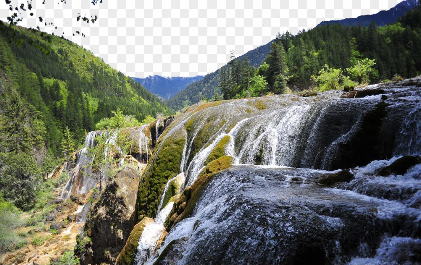 Jiuzhaigou Pearl Beach Waterfall Shoal Huanglong Tourism PNG