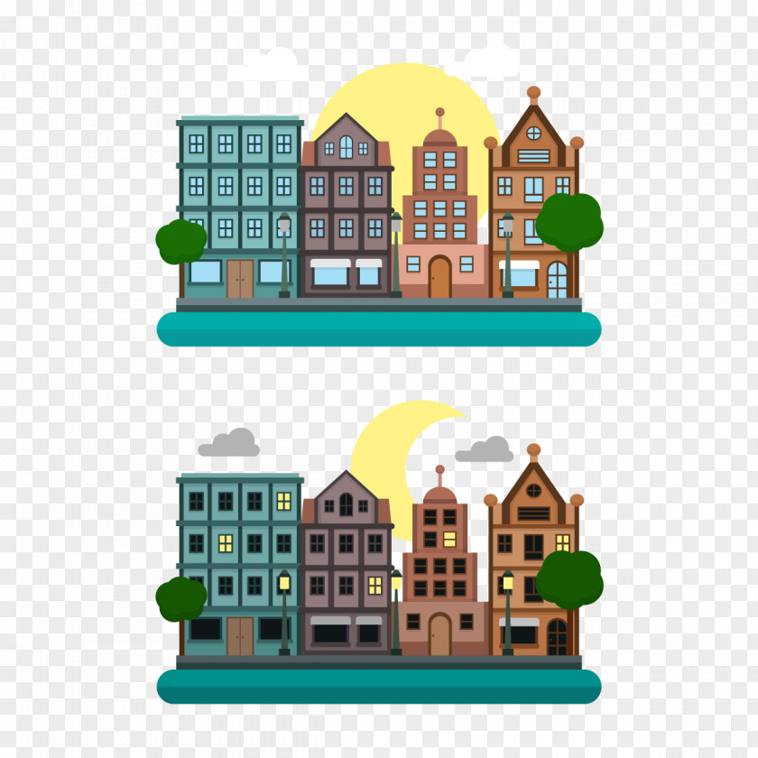 Vector City Day And Night PNG