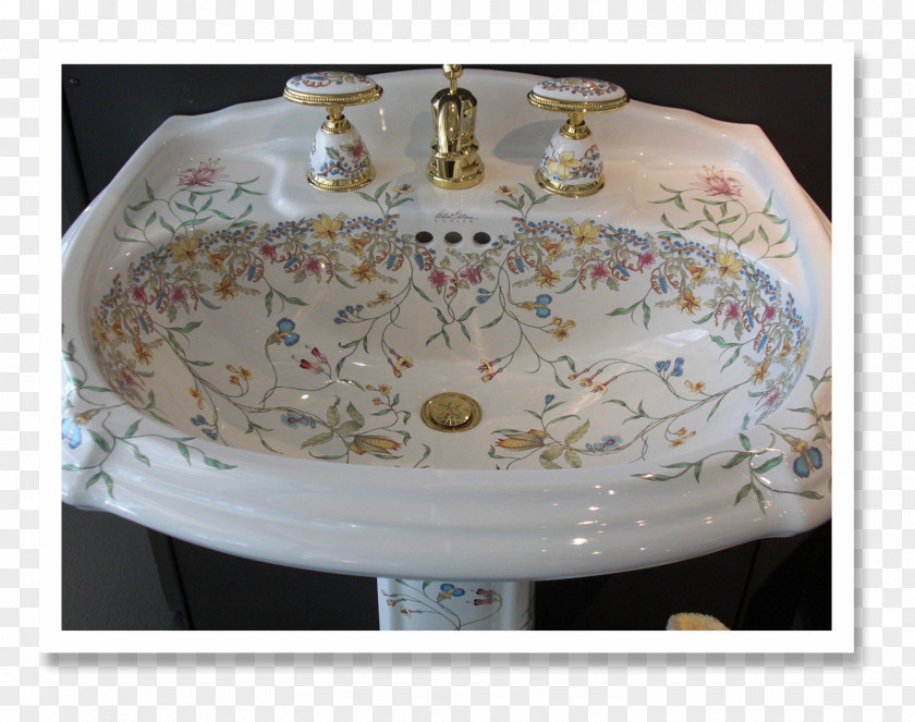 Hand Painted Sink Plumbing Fixtures Ceramic Bathroom Tile PNG