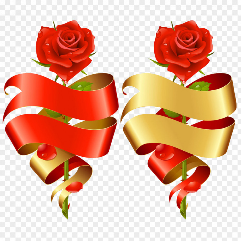 Red Roses With Ribbon PNG