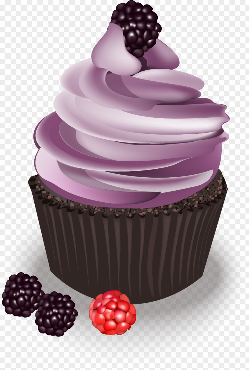 Vector Hand Painted Blueberry Cake Ice Cream Cupcake PNG