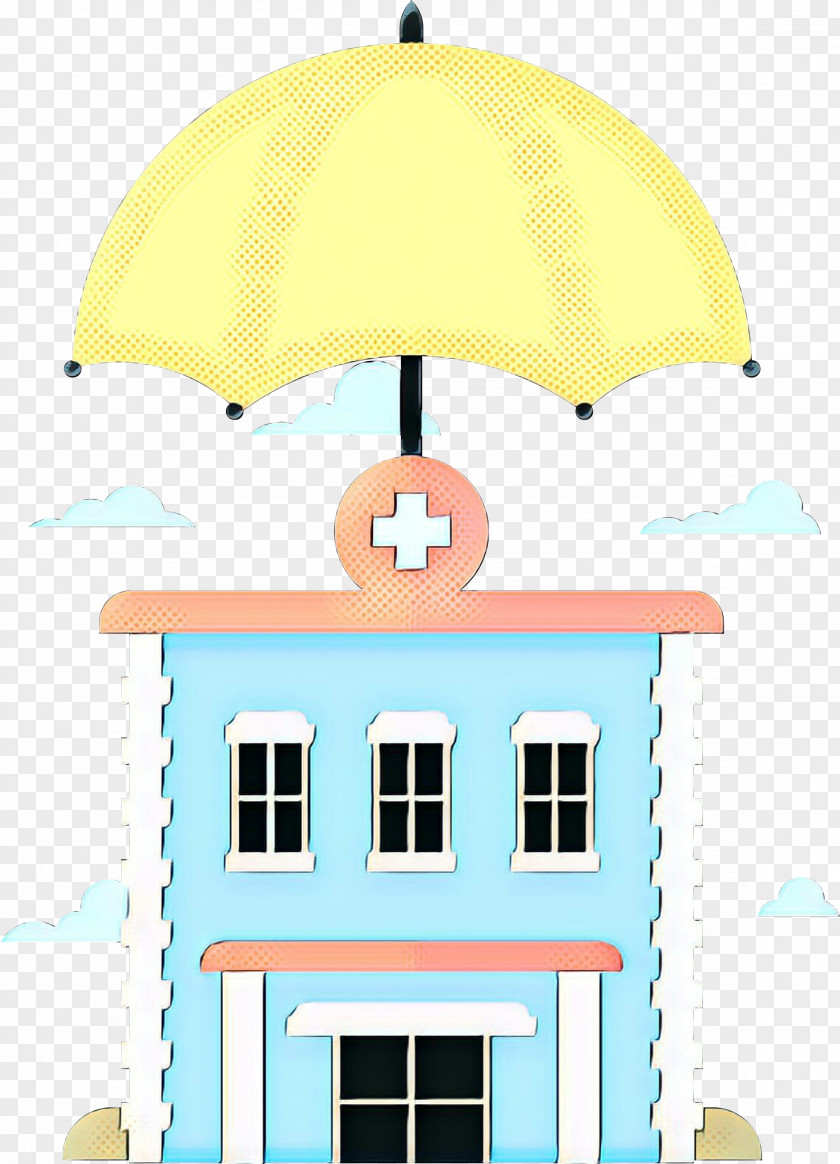 Turquoise House Umbrella Cartoon PNG