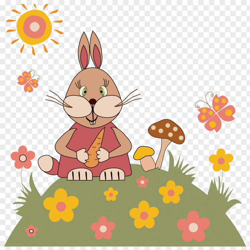 Flowers Rabbit Cartoon Poster Illustration PNG