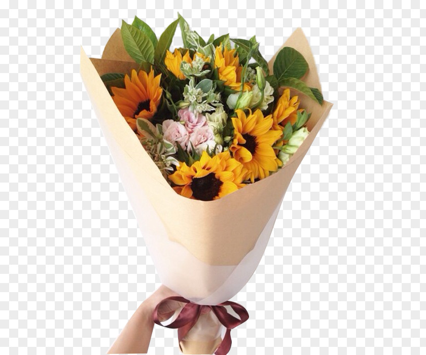 Holding A Bouquet Of Sunflowers Common Sunflower Flower Nosegay U9001u82b1 PNG