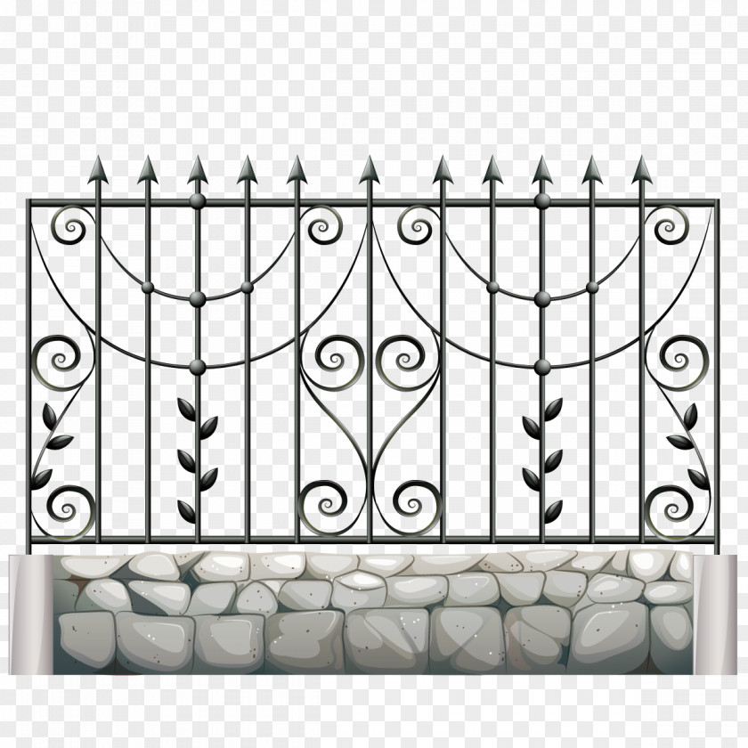 Vector Decorative Wrought Iron Fence Gate Metal Illustration PNG