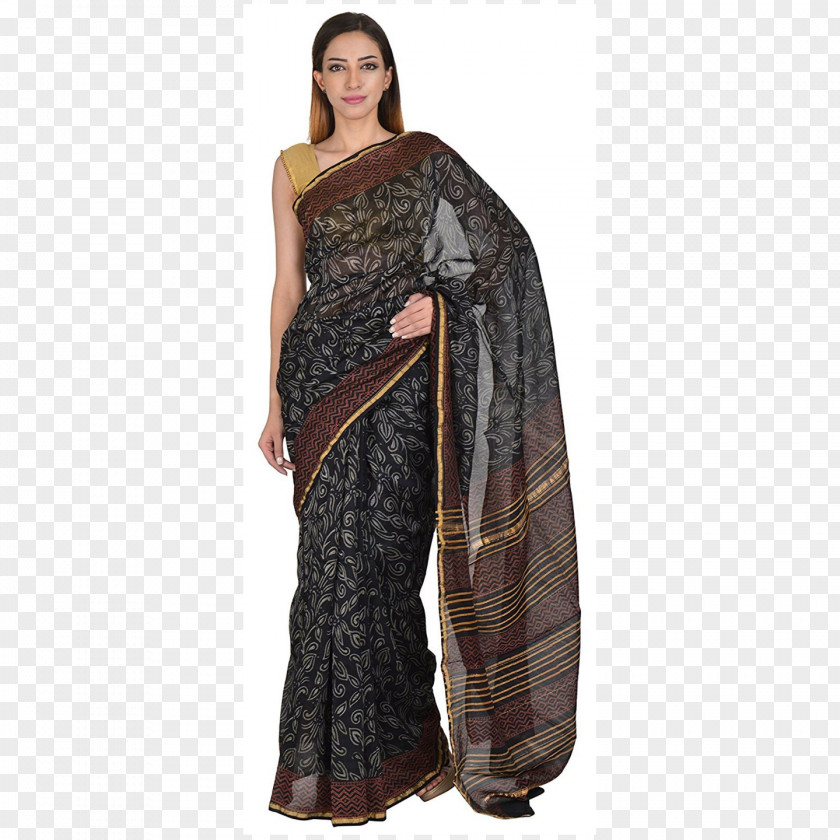 Lime Chanderi Sari Bagru Green PNG