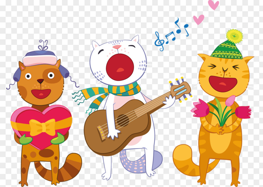Singing Kitty Birthday Ansichtkaart Holiday Greeting Card Verse PNG