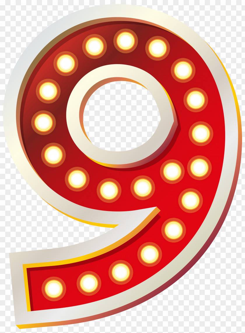 Red Number Nine With Lights Clip Art Image Wheel Pattern PNG