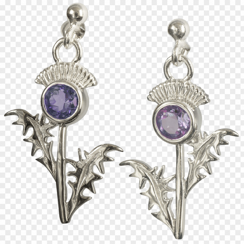 Silver Amethyst Earrings Thistle Earrings. Ortak Jewellery DWO449 CE224 Purple PNG