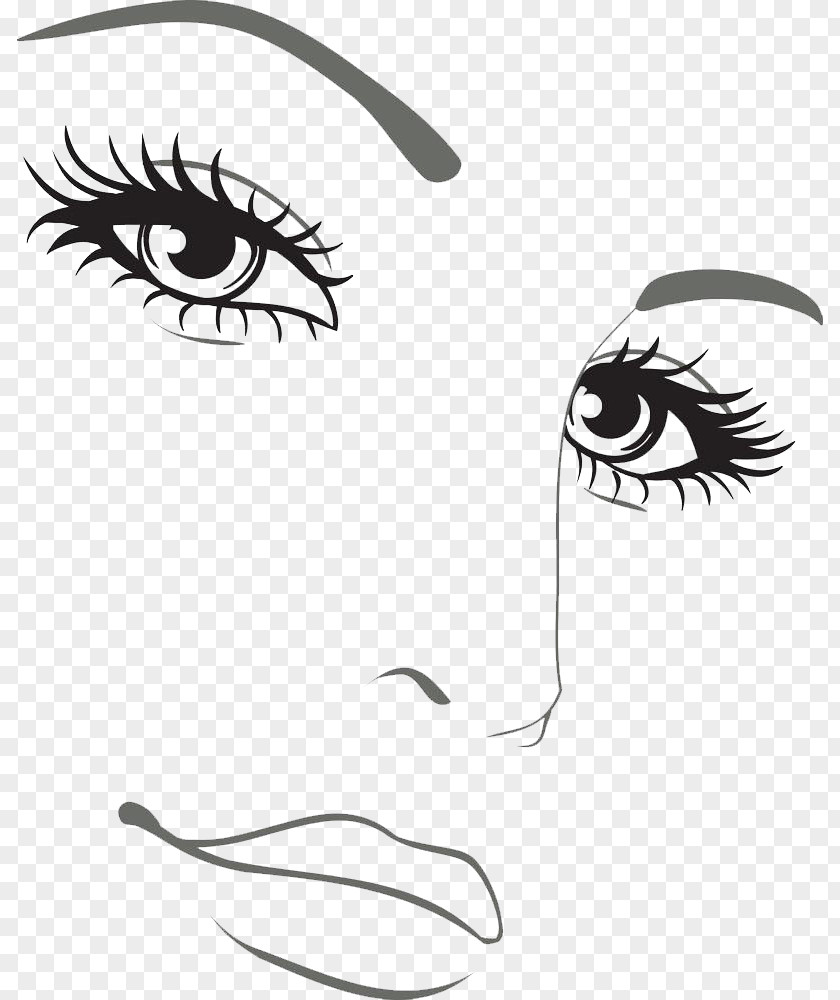 Freehand Features Drawing Face Silhouette Woman Illustration PNG