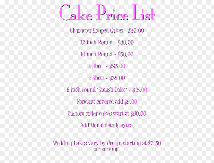 Price List Wedding Cake Bakery Birthday Cupcake PNG