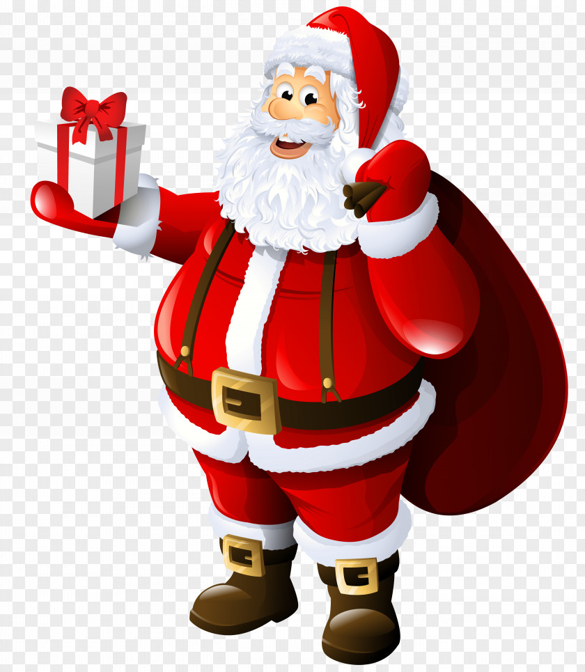 Transparent Santa Claus With Gift And Bag Mrs. Clip Art PNG