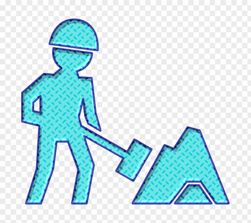 Aqua Turquoise Building Trade Icon Worker Of Construction Working With A Shovel Beside Material Pile PNG