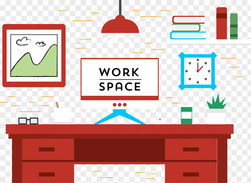 Vector Red Computer Desk Space PNG