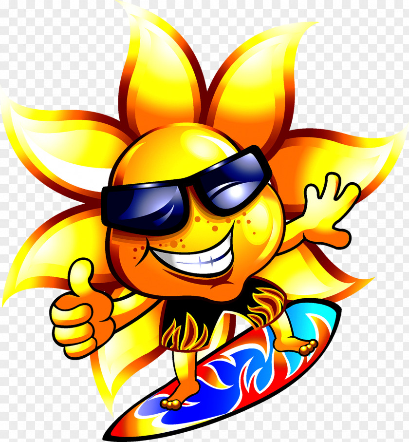 Cartoon Sun Common Sunflower Surfing Clip Art PNG