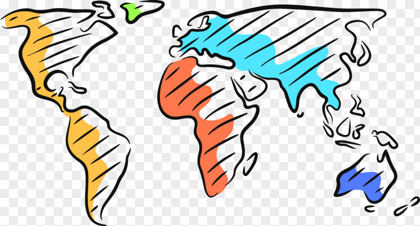 Hand-drawn Cartoon Style World Map Drawing Sketch PNG