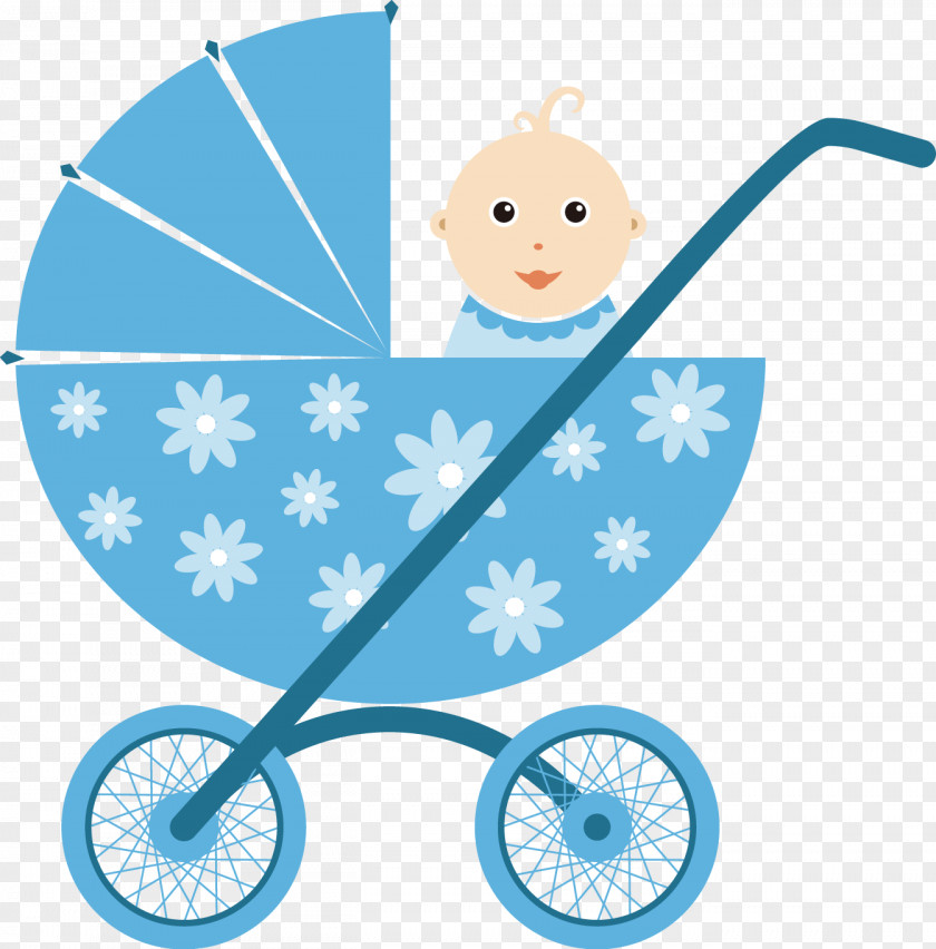 Hand-painted Blue Baby Stroller Pattern Infant Child Clip Art PNG