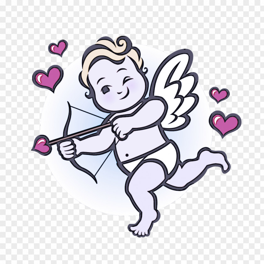Cartoon Pink Cupid Line Art Heart PNG
