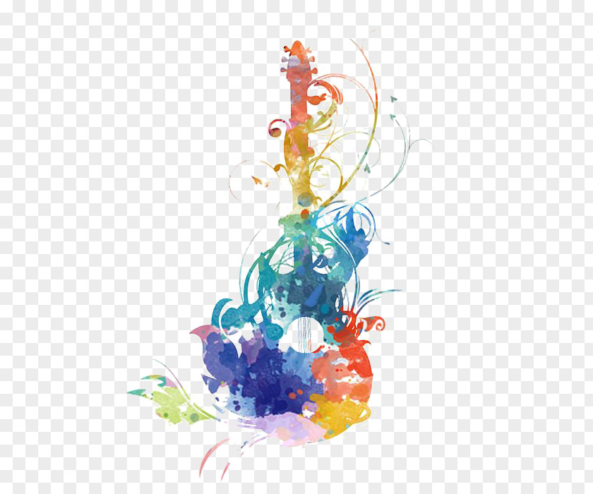 Guitar Watercolor Painting Music PNG painting Music, guitar, multicolored guitar illustration clipart PNG