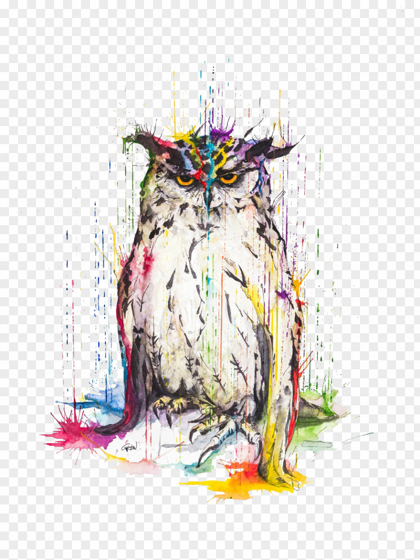 Design Owl Watercolor Spray Great Horned Painting Art PNG
