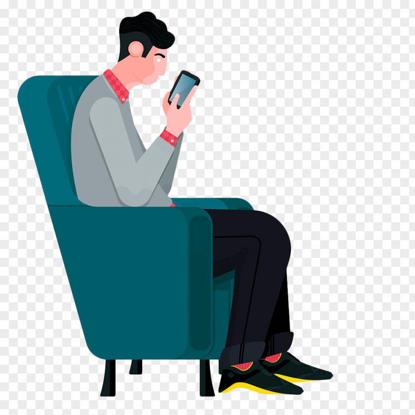 The Man Sitting On Sofa Playing Cell Phone Graphic Design Cartoon Illustration PNG