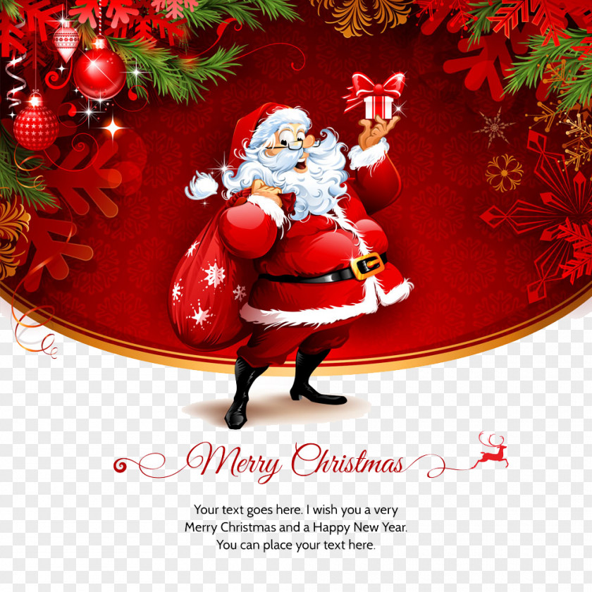 Vector Christmas Card Design Santa Claus Greeting PNG