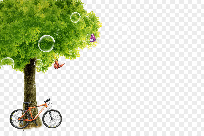 Spring Bike Green Poster Fukei Tree PNG