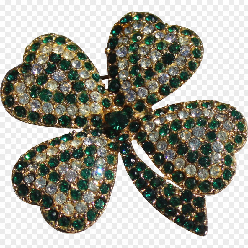 Irish Four Leaf Clover Necklace Brooch PNG