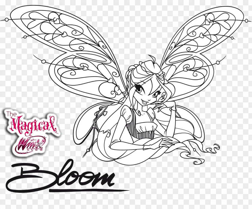 Bloom Musa Coloring Book Black And White Drawing PNG