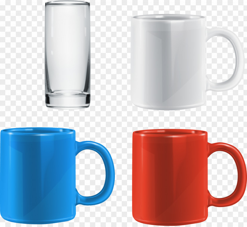 Vector Blue Glass Cup Creative Red Coffee Mug PNG