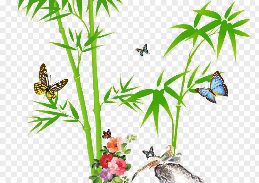 Cartoon Bamboo Leaves Picture Material,Chinese Wind Fresh Four Gentlemen Chinese Painting PNG
