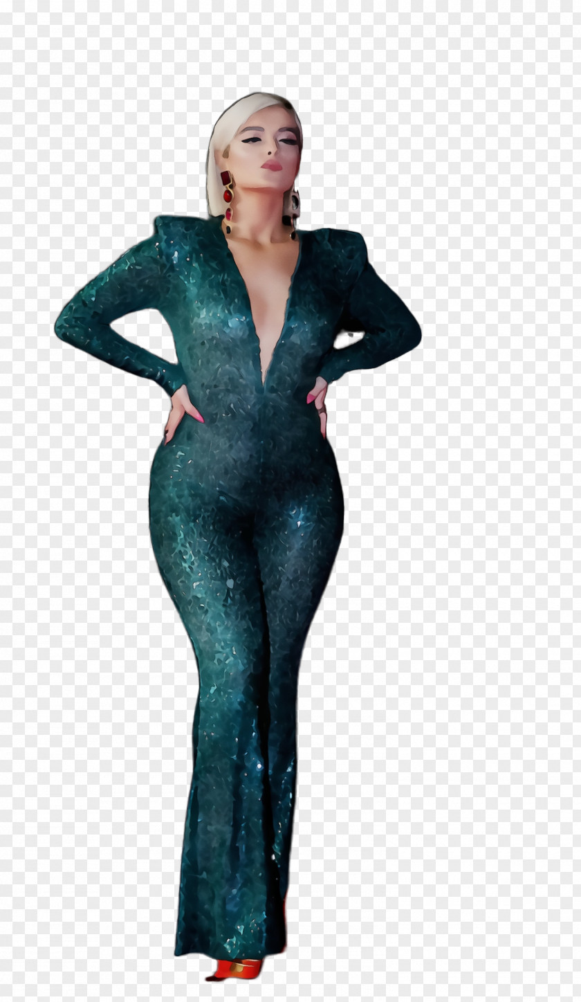 Costume Velvet Fashion Model Dress Teal PNG